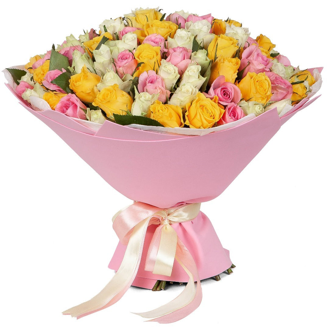 Bouquet «Mila's Golden Sunrise», 55 roses